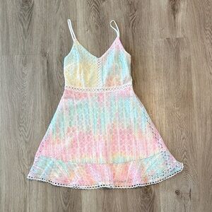 Speechless Pastel Tie-Dye Lace Mini Dress in Pink, Blue, Yellow